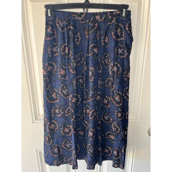 Vintage Country sophisticated By Pendleton Blue Black Printed MIDI Skirt Size 10 - Picture 1 of 6